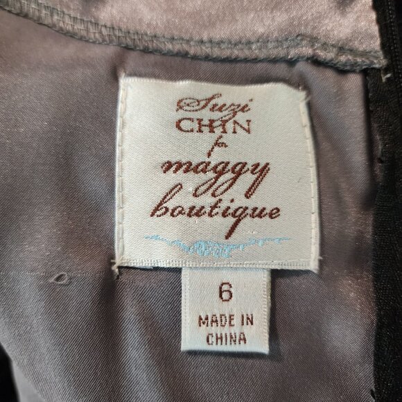 SUZI CHIN for Maggy Boutique Size 6 Black Sequins & Lace Overlay Shift Dress EUC - Picture 8 of 9